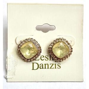 NWT Leslie Danzis Opal Square Stud Earrings Post Back Crystal Bezel 1/2" x 1/2"